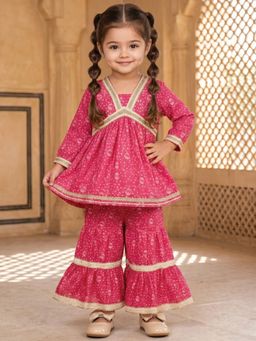 Readiprint - Peplum Style Art Silk Fabric Pink Color Kurti With Sharara