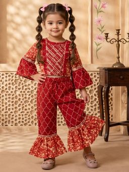 Readiprint - Straight Style Cotton Fabric Red Color Top With Pant