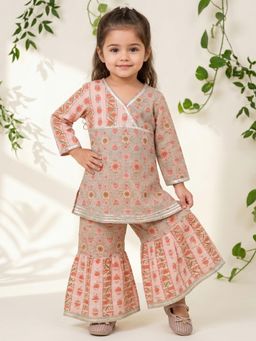 Readiprint - Straight Style Cotton Fabric Pink Color Kurti With Sharara