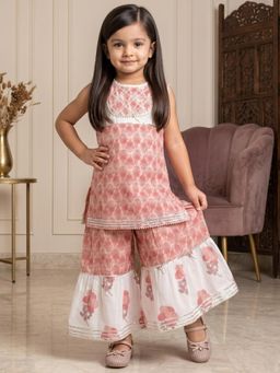 Readiprint - A Line Style Cotton Fabric Peach Color Kurti With Sharara