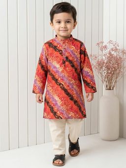 Readiprint - Straight Style Cotton Fabric Red Kurta And Pyjama