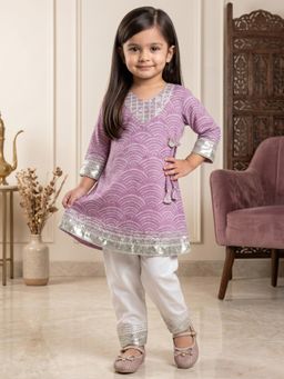 Readiprint - A Line Style Cotton Fabric Purple Color Kurti With Pant