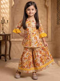 Readiprint - A Line Style Cotton Fabric Mustard Color Kurti With Sharara