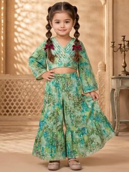Readiprint - Straight Style Cotton Fabric Green Color Top With Sharara