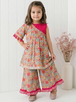 Readiprint - A-Line Style Cotton Fabric Pink Color Anarkali Kurti With Palazzo