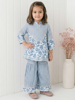 Readiprint - A-Line Style Cotton Fabric Blue Color Kurti With Sharara