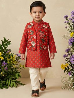 Readiprint - Straight Style Cotton Fabric Red Kurta And Pyjama