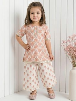 Readiprint - Straight Style Cotton Fabric Cream Color Kurti With Pant