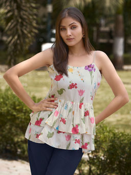 MOJILAA - Women Rayon White Printed Top