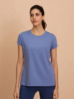Nykd by Nykaa - Super Comfy Cotton Stretch Classic Solid T-Shirt-NYLE216-Blue