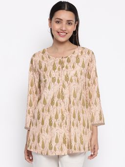 Fabindia - Peach Rayon Blend Printed Top