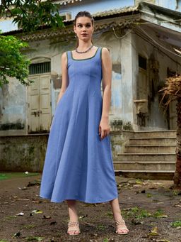 PURVAJA - Women Solid Blue Midi Dress