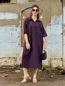 PURVAJA - Women Solid Purple Midi Dress