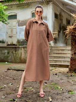 PURVAJA - Women Solid Brown Midi Dress