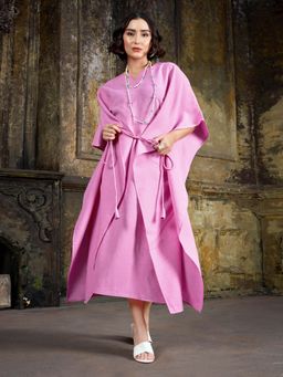 PURVAJA - Women Solid Pink Tie Ups Midi Dress