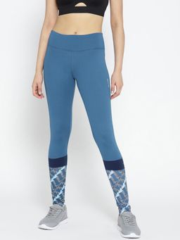 Alcis - Women Teal Blue Solid Running Tights With Printed Detail