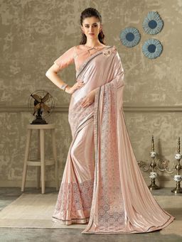 Odette - Pink Lycra Designer Saree with Unstitched Blouse