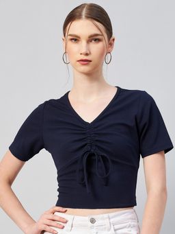 Carlton London - Women Casual Navy Blue Colour V-Neck Solid Regular Top