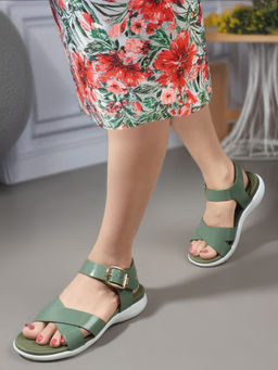 ELLE - Olive Color Women Buckle Comfort Sandals