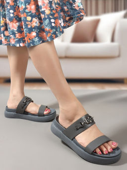 ELLE - Grey Color Women Slip-On Comfort Sandals
