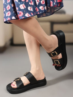 ELLE - Black Color Women Slip-On Comfort Sandals