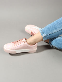 ELLE - Nude Textured Lace-Ups Women Sneakers