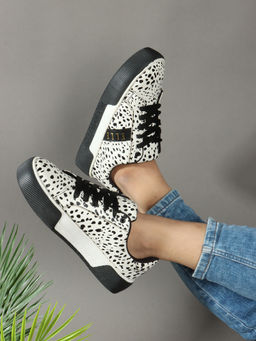ELLE - Black & White Printed Lace-Ups Women Sneakers
