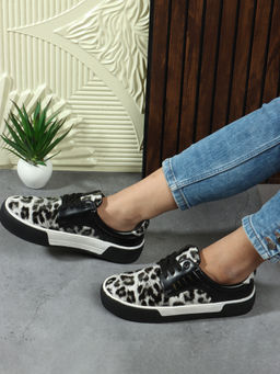 ELLE - Black & White Printed Lace-Ups Women Sneakers