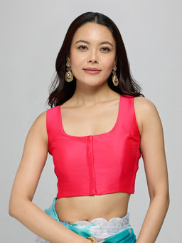 Gajra Gang - Coral Poly Silk Scoop Neck Side Smocked Sleeveless Stitched Blouse La Dolce Vita