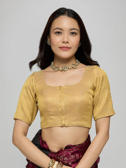 Gajra Gang - Gold Poly Tissue Scoop Neck Half Sleeves Stitched Blouse Boho Naari