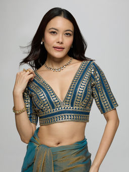 Gajra Gang - Navy Poly Silk Sequin And Gota Embellished Stitched Blouse La Dolce Vita