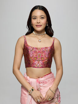 Gajra Gang - Multi-Color Poly Silk Floral Jaal Printed Scoop Neck Stitched Blouse La Dolce Vita