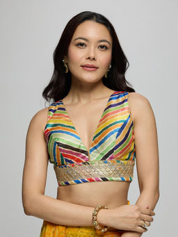 Gajra Gang - Multi-Color Poly Silk Sequin Embellished V-Neck Stitched Blouse La Dolce Vita