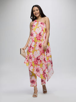 Gajra Gang - Mustard Poly Silk Floral One Shoulder Kurta And Pant La Dolce Vita (Set of 2)