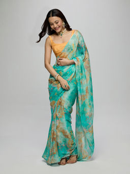 Gajra Gang - Blue Georgette Tie and Dye Saree With Unstitched Blouse Blushed Affair