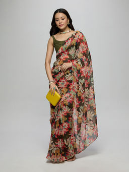 Gajra Gang - Multi-Color Chiffon Floral Printed Saree With Unstitched Blouse La Dolce Vita