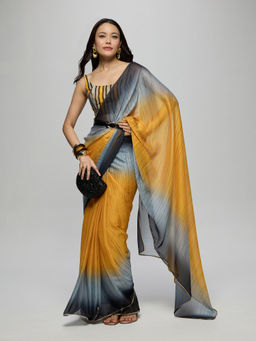 Gajra Gang - Yellow Poly Georgette Ombre Saree With Unstitched Blouse Boho Naari