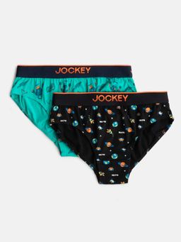Jockey - PB04 Boys Cotton Printed Brief - Black & Billiard Green (Pack of 2)
