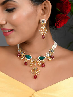 DASTOOR - Womens Gold Plated Multi Designer Necklace Set