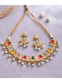 DASTOOR - Womens Gold Plated Multi Designer Necklace Set