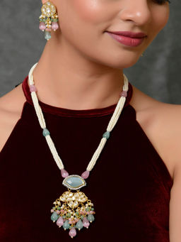 DASTOOR - Womens Gold Plated Multi Designer Long Necklace Set