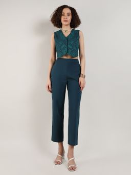 PINACOLADA - Women's Navy Blue & Emerald Green Flora Vest Co-Ord (Set of 2)