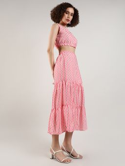 PINACOLADA - Women's Scarlet Red & Ivory White Pom-Pom Striped Co-Ord (Set of 2)