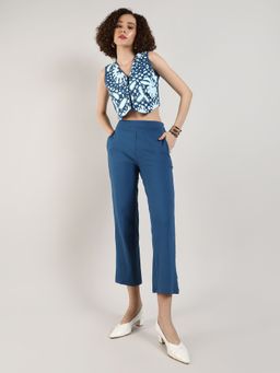 PINACOLADA - Women's Cobalt Blue & Sky Blue Flora Vest Co-Ord (Set of 2)