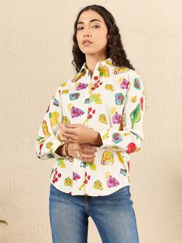 Uptownie - White Printed Cotton Shirt