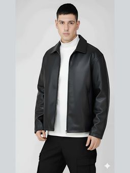 The Clothing Factory - Classic Black Faux Leather Zip-Up Jacket