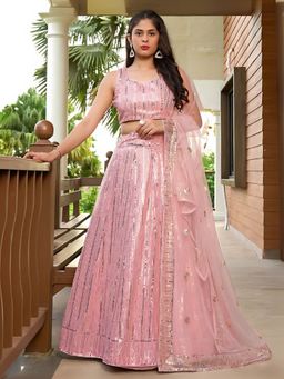 Odette - Light Pink Georgette Embellished Semi-Stitched Lehenga for Women