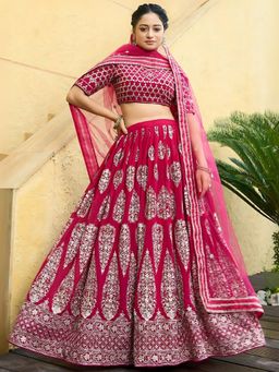 Odette - Cherry Red Georgette Embroidered Semi-Stitched Lehenga for Women