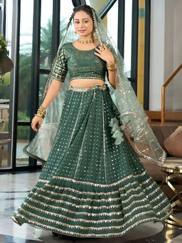 Odette - Green Georgette Embellished Semi-Stitched Lehenga for Women