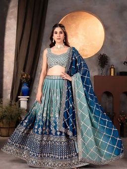 Odette - Blue Georgette Embroidered Semi-Stitched Lehenga for Women